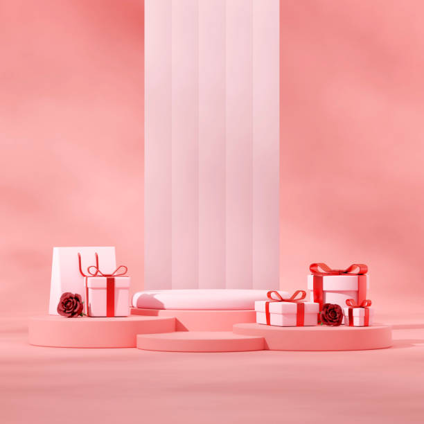 istock pink podium in square with pink hearts and white clouds, 3d rendering empty scene 1941711956