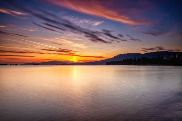 sunset glow view from English Bay, Vancouver, BC, Canada