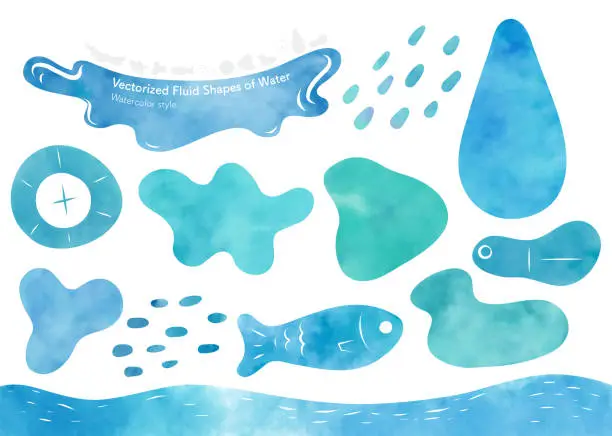 Vector illustration of Set of water fluid shapes.Vectorized of watercolor paint style.For frame,icon,background and more decorations.