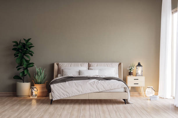 istock Modern contemporary cozy bedroom decorated with potted plants 3d render 1941761526