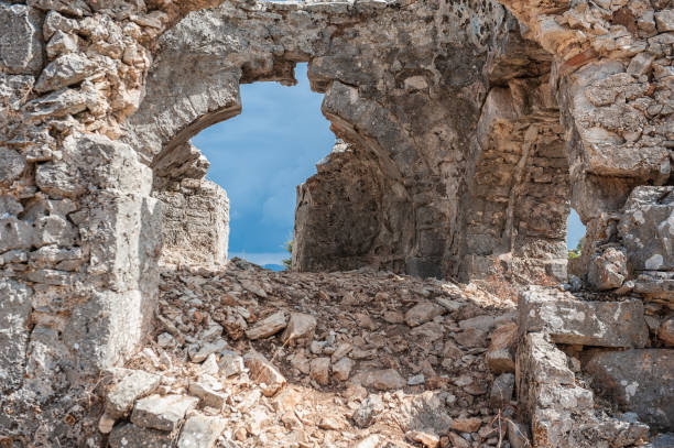 istock Ancient brick old stones wall arch with sky as the background 1941803491