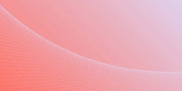 Vector illustration of Geometric background with curved 3D grid - Trendy Red gradient