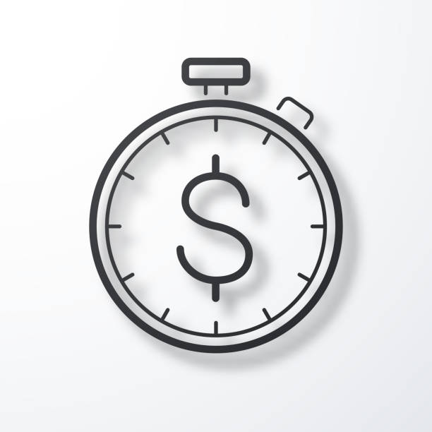 stoppuhr mit dollarzeichen. liniensymbol mit schatten auf weißem hintergrund - time time is money clock dollar sign stock-grafiken, -clipart, -cartoons und -symbole