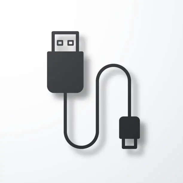 Vector illustration of USB cable. Icon with shadow on white background