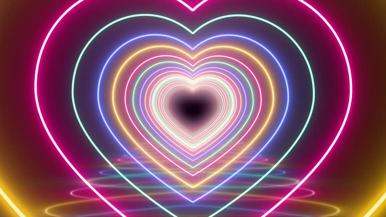 Heart Shape Tunnel Futuristic Laser Lights Pink Blue Neon, 4K Seamless VJ Loop Motion Background Animation, Stage bg