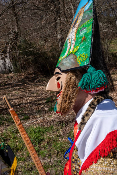 ラサ、オウレンセのカーニバルのペリケイロの伝統衣装。ガリシア、スペイン - carnival costume mask masquerade mask ストックフォトと画像