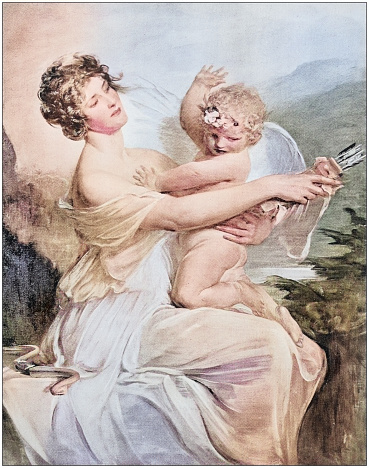 Antique dotprinted photo of paintings: Captive Cupid