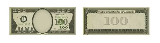 Vector illustration of One hundred dollar banknote template. US fake cash