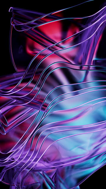 Violet abstraction with rhythmic patterns resembling glass waves.