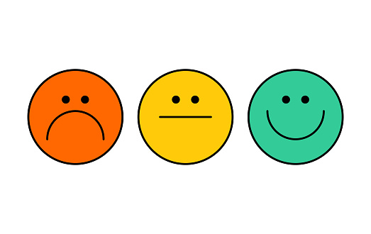 Vector illustration of collection of three cute emoticons for customer engagement, mental health, social media and online messaging ideas and concepts.