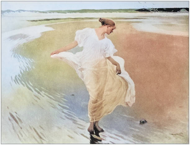 Antique photo of paintings: Woman Antique dotprinted photo of paintings: Woman woman pictures stock illustrations