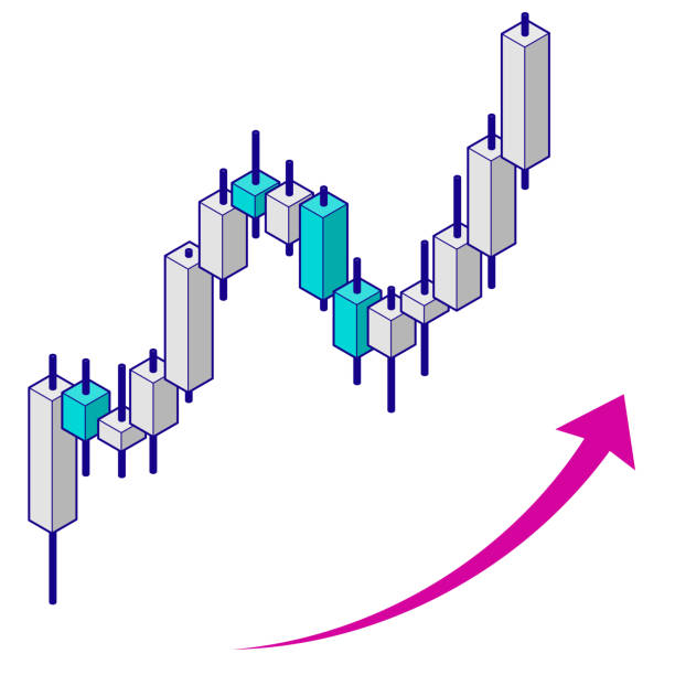 ilustracja izometryczna wykresu rosnącego. zwrócony w prawo, z linią główną. - interest rate finance financial page financial figures stock illustrations