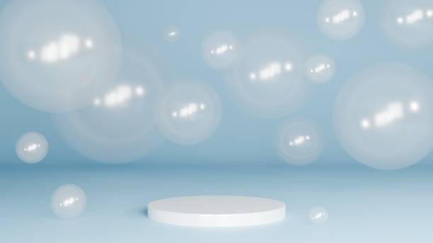 istock 3D Rendering pastel blue background with podium and white water bubbles 1941973370