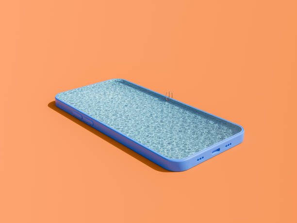 istock Smartphone Shaped Swimming Pool on Orange Background 1941987897