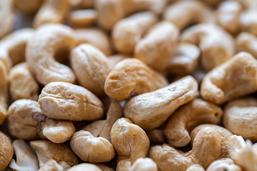 close up of a pile of cashew nuts
