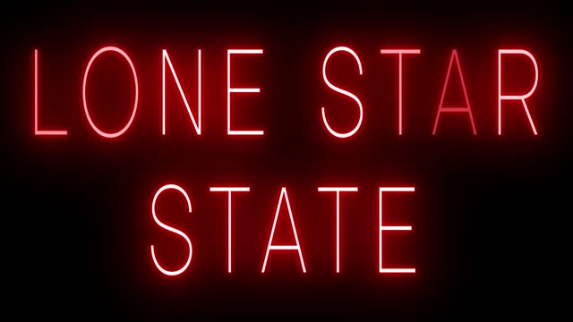 Glowing and blinking red retro neon sign for LONE STAR STATE