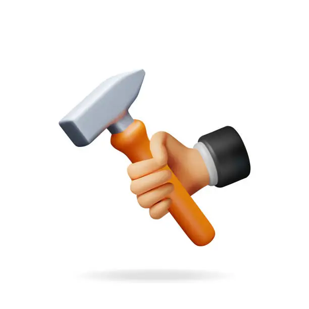 Vector illustration of 3d Hammer Tool in Hand Isolated