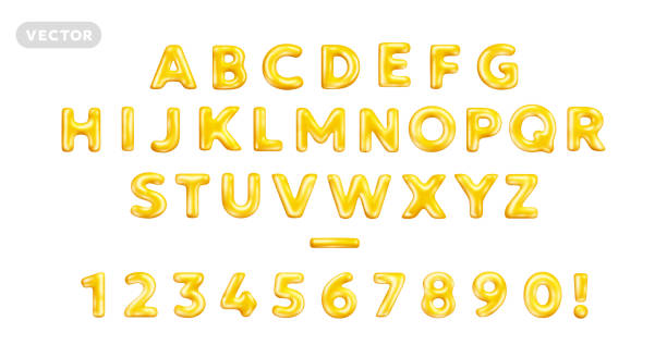 istock Vector realistic abc illustration of golden color glossy letter and number. 3d style design of complete alphabet on white background. Shine font collection letter and number in cartoon style 1942041446