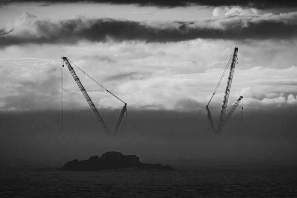 Harbor environment in a foggy day