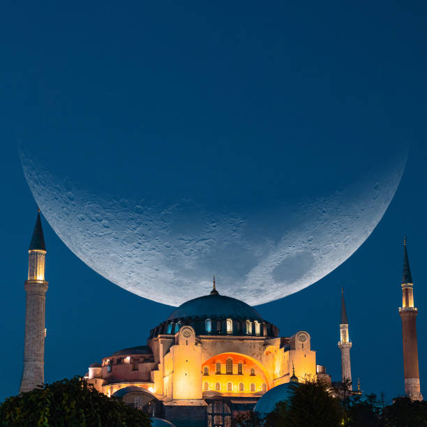 istock Islamic background. Hagia Sophia and Crescent moon 1942089802