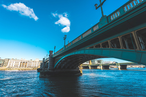 Southwark Bridge and River Thames in London, UK