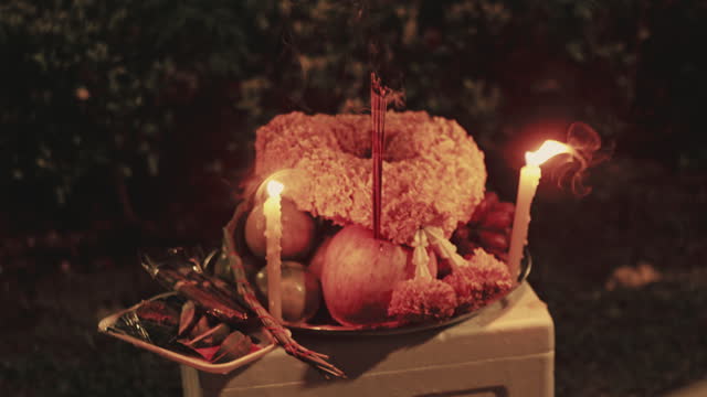 Offerings of fruit and flowers