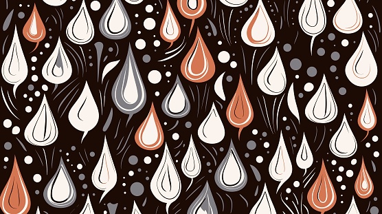 Abstract background illustration with black and seashell Drop Icon Seamless Pattern Vector Art Illustration. Seamless rain drops pattern background. Cartoon tears line art icon. Drop Icon Design Collection Raster Art Illustration.