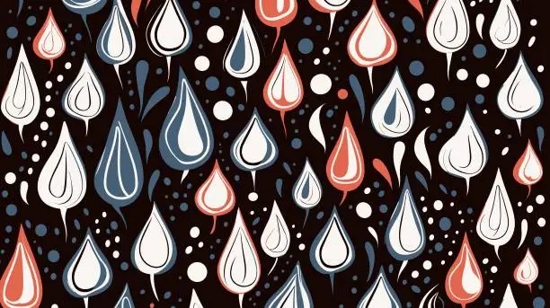 Vector illustration of Seamless Pattern Water drop. Vector doodle seamless background with drops. Rainy Day Pattern. Seamless cute background. Shower curtain design, bath decoration.