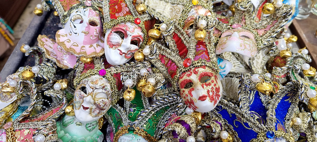 Venice is famous for its masquerade Carnival. There are many types of masks, as one can see just by looking at them on display.