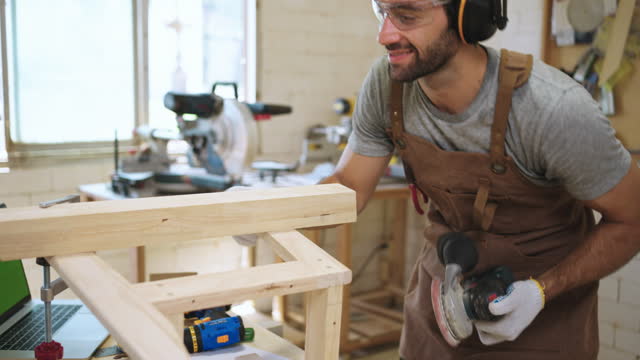 Carpenter in workshop.