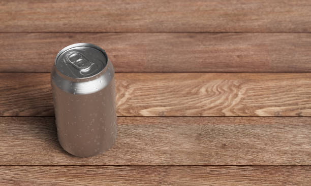 istock Aluminium Can Mock up on Wood Table. 3D Rendering 1942150322