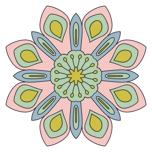 Vector illustration of Cute Mandala. Ornamental round doodle flower isolated on white background.