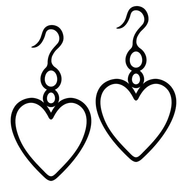 Vector illustration of A pair of earrings with a hook. Ear decoration with a heart. Sketch. Fashionable jewelry.