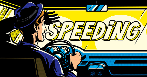 Stressed and worried Man behind the wheel of a car , looking forward, in comic book pop art style