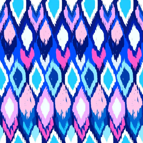 Vector illustration of Grunge pattern. Ethnic fabric design. Aztec. Tribal. Boho. Fashion. Paint lines ornament. Ikat. Ink strokes. Abstract seamless texture.