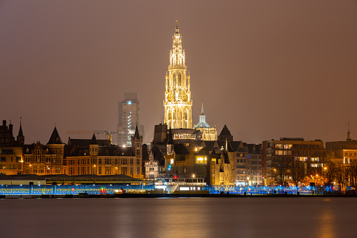 Cityscape of Antwerp in the evening