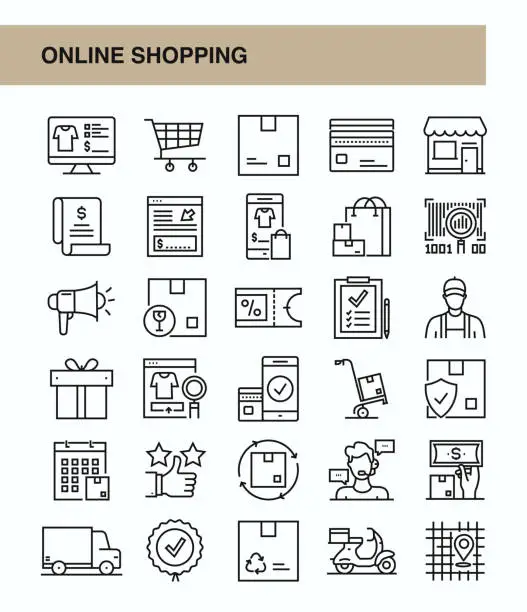 Vector illustration of Online Shopping Line Icon Set illustration Icon Symbol, Service, Customer Service Representative, Merchandiser, Internet