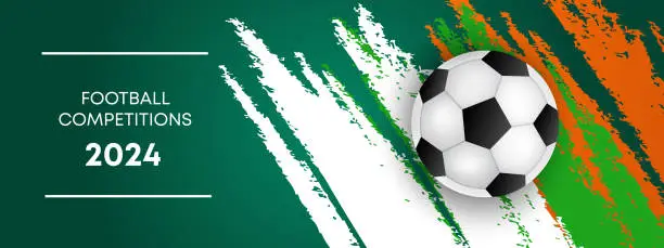 Vector illustration of Soccer ball. Bright sports banner in yellow and green.