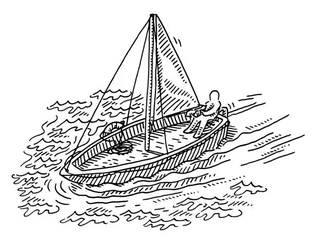 Vector illustration of Human Figure In Sailing Boat Drawing
