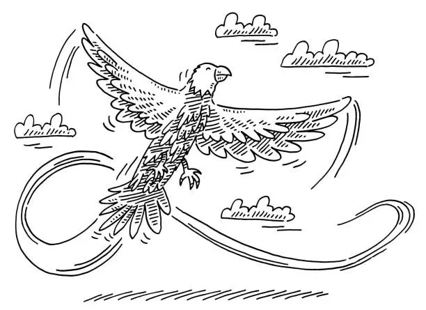 Vector illustration of Agile Bald Eagle Cartoon Drawing