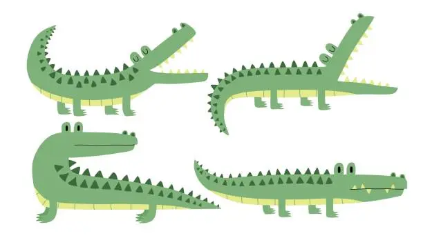 Vector illustration of Set of cute cartoon crocodiles.