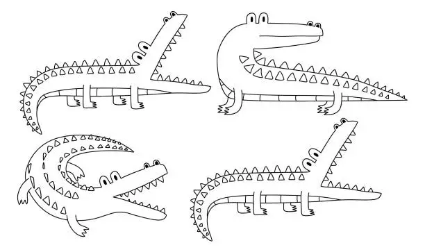 Vector illustration of Doodle of cute crocodile sketch. outline vector illustration.