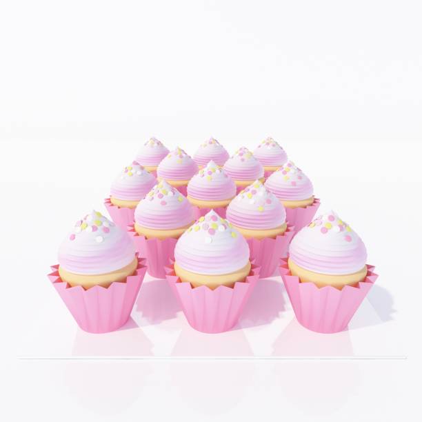 istock Cupcakes 3d illustration. Dessert bar. Birthday party. Anniversary. Cupcakes with different flavors. Celebration background. 1942277446