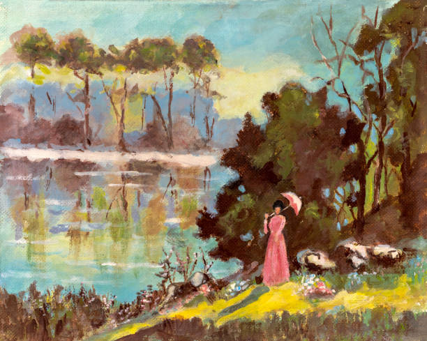istock Woman with Umbrella Acrylic Painting 1942290547