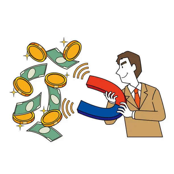 Vector illustration of businessman attracting money