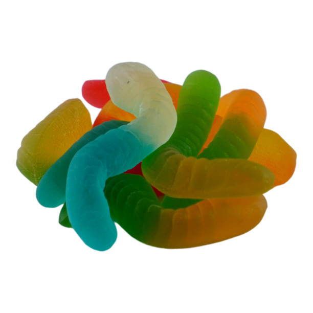 istock Neon worm gummy candy isolated on white background 1942294325
