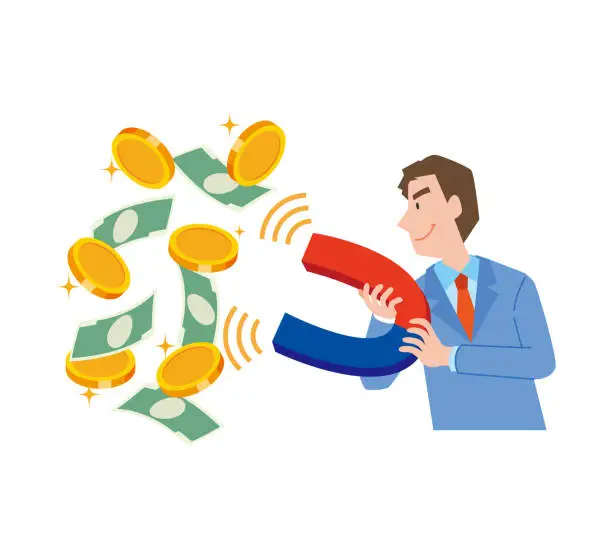 Vector illustration of businessman attracting money