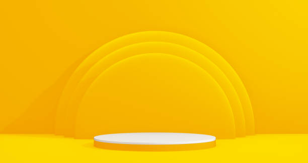 istock White Circle Shape Podium for Product Concept on a Yellow Studio Background With Circles Behind . Minimal Concept. 1942307919