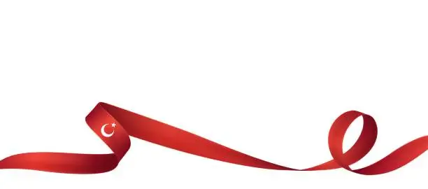 Vector illustration of Turkish flag ribbon. Curly ribbon on white background.
