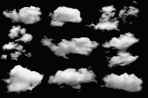 Group of clouds white  for design on a isolated elements black background.